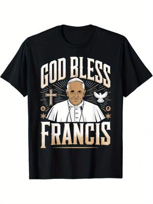 God Bless the Pope Christian Support Prayer Tshirt 100 Cotton Vintage Pattern Tshirt Religious Design Round Neck