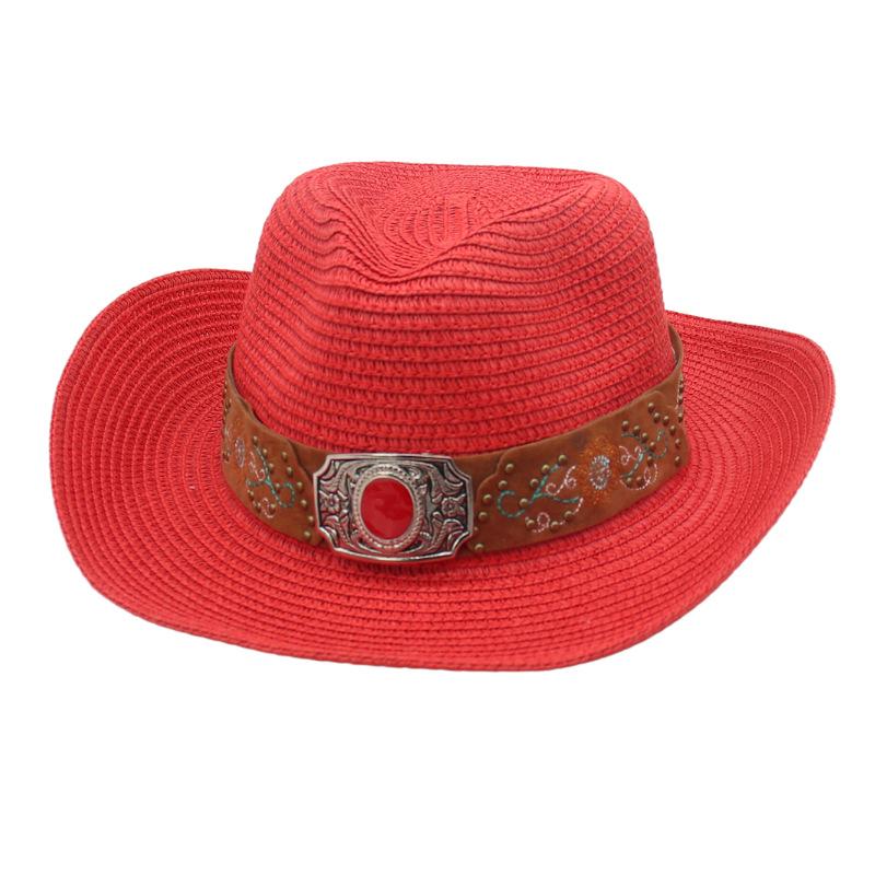 Men'S Spring And Summer Outdoor Travel Sunshade Tibetan Hat Straw Hat Women'S Seaside Vacation Upturned Edge Beach Hat Western Cowboy Hat