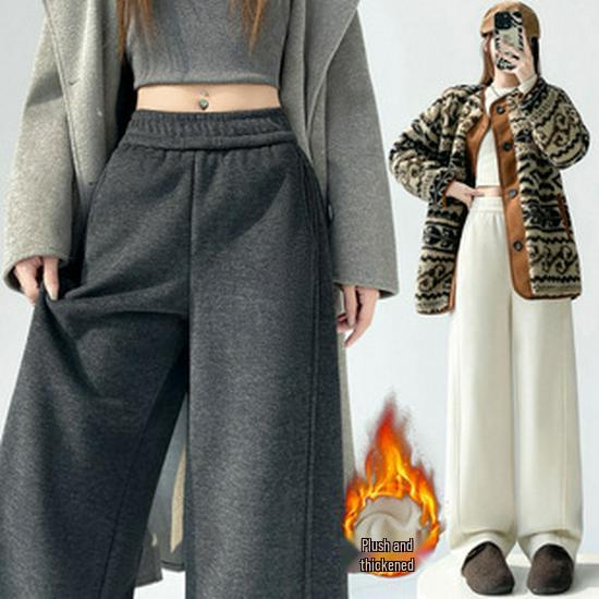 2025 A/W Women's High Waist Leopard Print Velvet Pants - Slimming Wide Leg Style