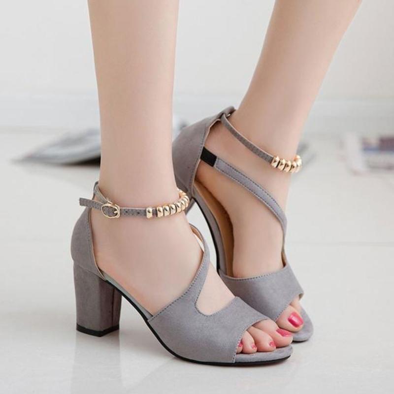 Sandály s otevřenou špičkou na vysokém podpatku Letní trend Dámské Boty na silném podpatku European American Fish Mouth Sandály