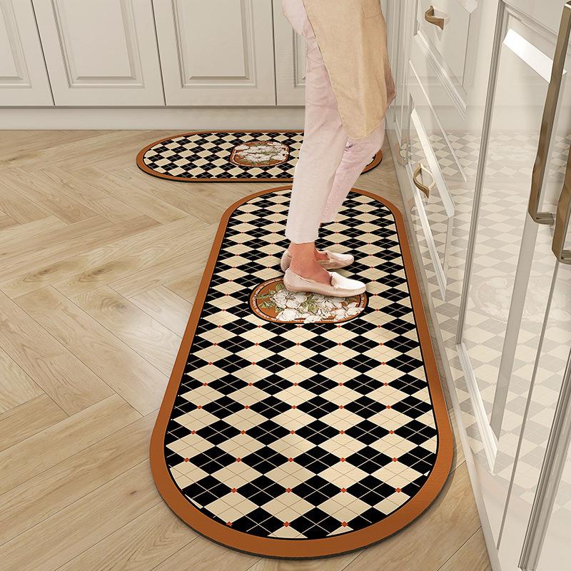 2pc Nordic Floral Carpet Home Decoration, Kitchen and Bathroom Anti-slip Mat Set, Strong Water Absorption, Dirt-resistant