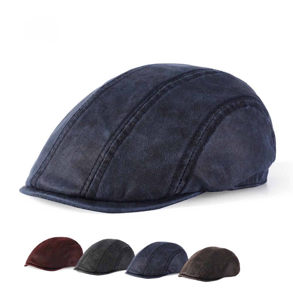 Oil Wax Cloth Beret Do Old Washed Forward Cap Female Beret Show Face Small Retro Minimalist Painter Hat Newsboy Cap