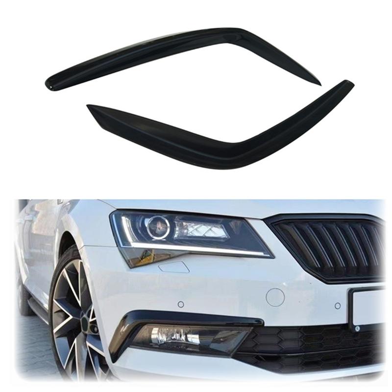 A16P-ABS Spoiler Kit Front Bumper Lip Wind Splitter Fog Light Eyebrows Gloss Black For Skoda 2016 2017 2018