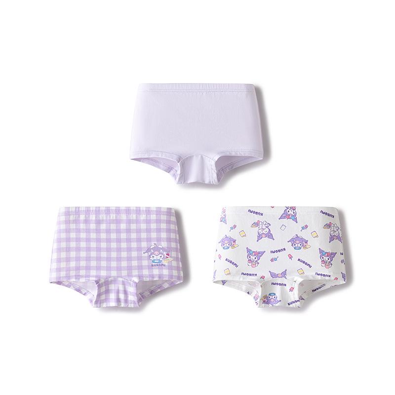 Kuromi Balabala Girls' 3-Pack Cotton Boxer Briefs with Antibacterial Crotch - No Pinching