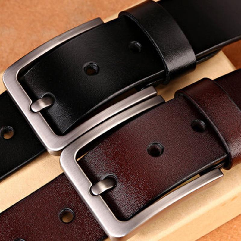 Men's Genuine Leather Pin Buckle Casual Middle-aged Trouser Belt Men's Trendy Alloy Buckle Retro Two-layer Cowhide Belt