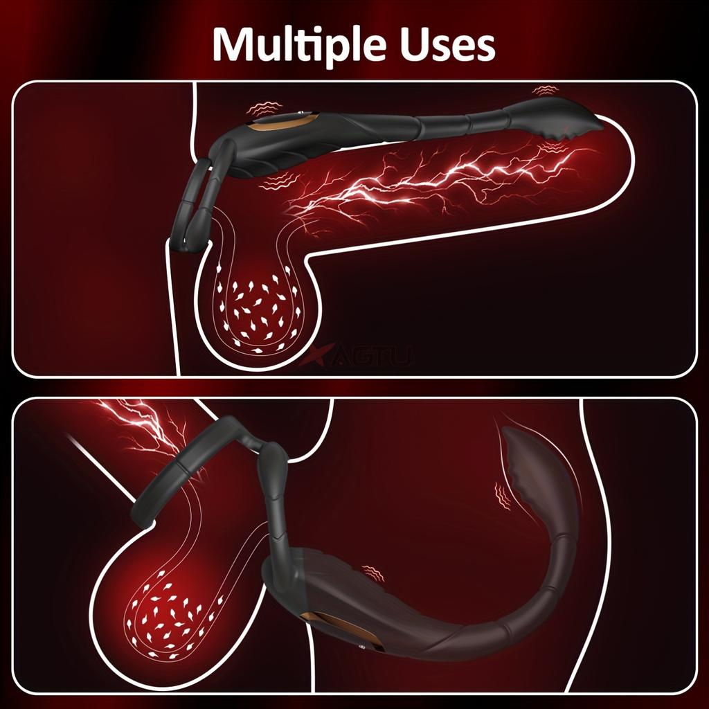 Prostate Massager Sperm Lock Ring 10 Frequency Vibration Mode Scorpion Tail Anal Plug, Suitable for Men and Couples Adult Products Sex Toys Penis Ring