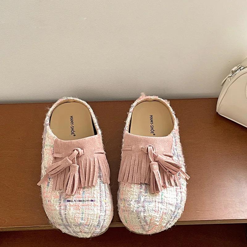 

Fashion Temperament Small Fragrant Wind Pink Thick Bottom Baobao Slipper Female Summer Outside Wear 2025 New Retro Increase Half Slipper 35 розовый