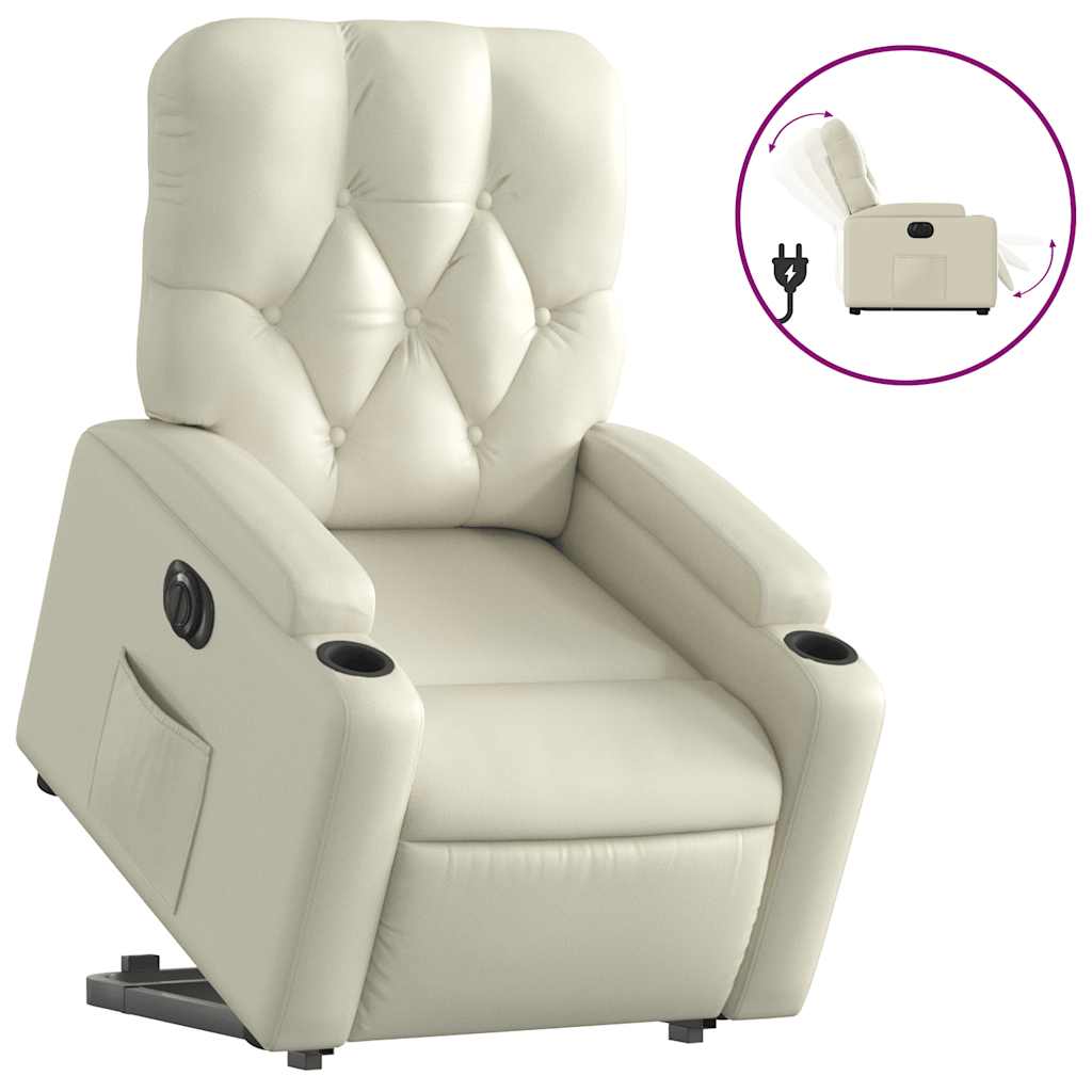 Electric Recliner Chair with Rising Function Cream Faux Leather