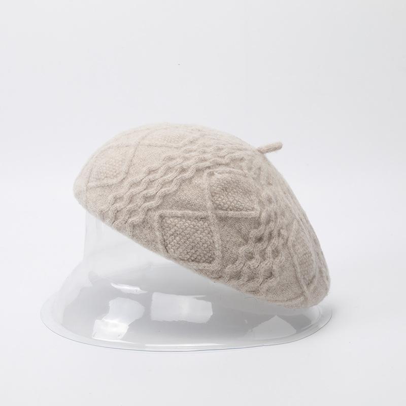 Romantic wool knit hat, thickened thermal casual beret autumn and winter gray black wool hat