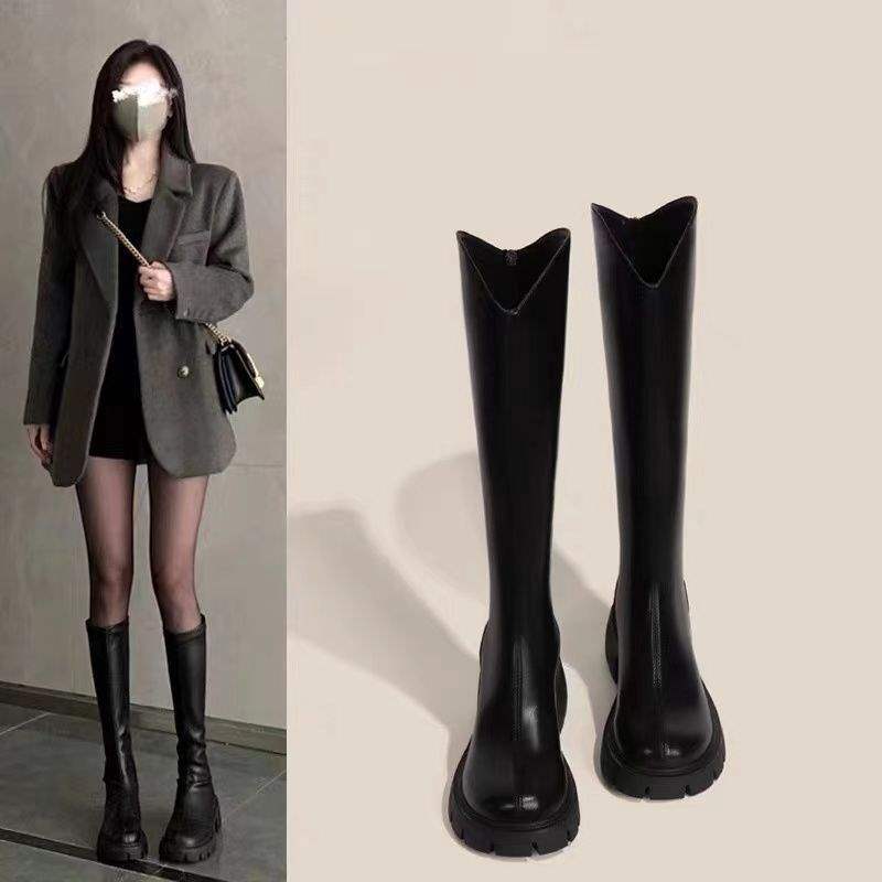 Martin Boots Women's Long Jane Boots 2025 New Autumn and Winter Thin Boots Velvet But Knee Knight Boots Small Long Boots