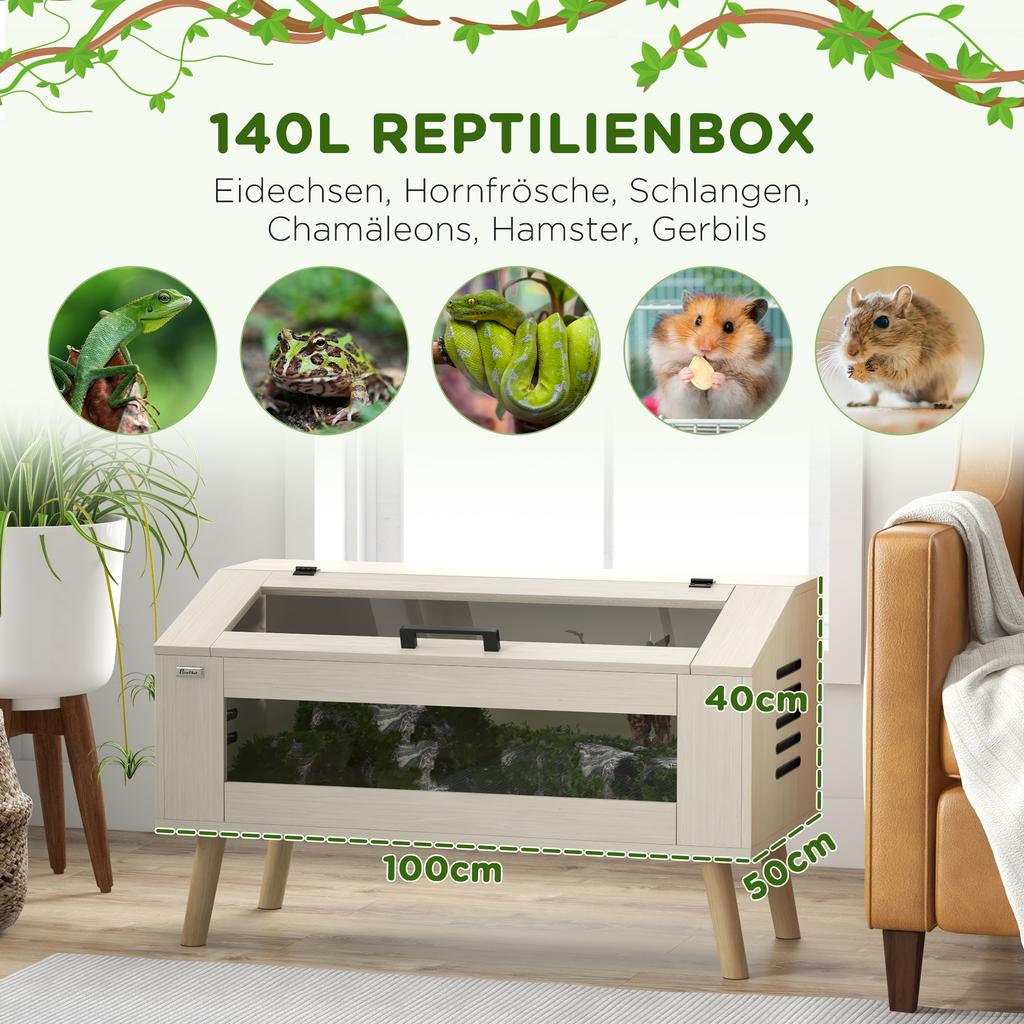 Terrarium 140L dla węży, jaszczurek, żab rogatych, kameleonów, chomików, myszoskoczków z okienkami ze szkła hartowanego