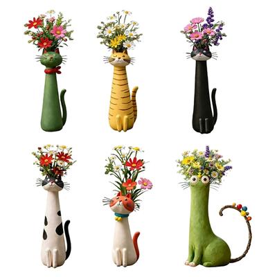 Artistic Cats Themed Vases Whimsical Flower Arrangement Container Resin Craft Ornament For Home Or Office Styling Decors