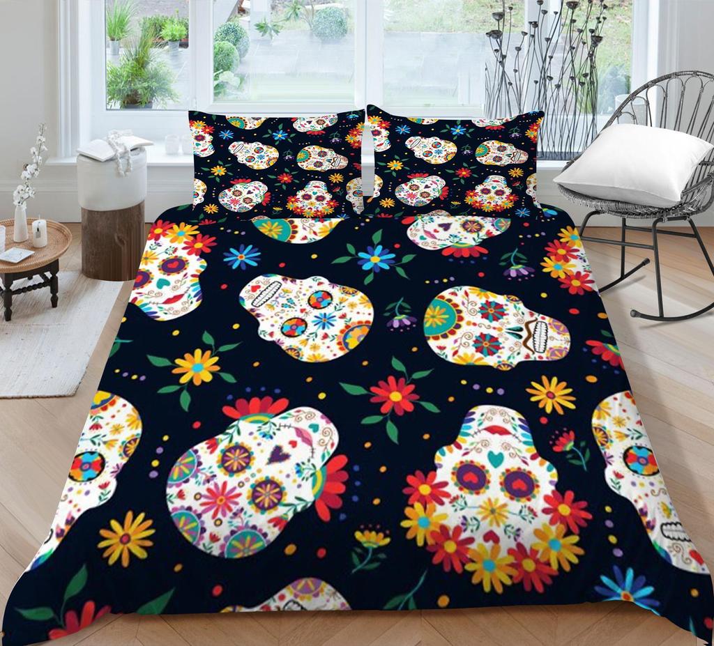 Quilt Cover 3D Printing Skull Home Bedclothes with Pillowcase King Double Size Soft Bed Set Luxury Duvet Cover
