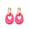 New Hollow Oval Resin Acrylic Candy Color Pendant Hoop Earrings For Women Gold Color Stainless Steel Ear Buckle Female Jewelry