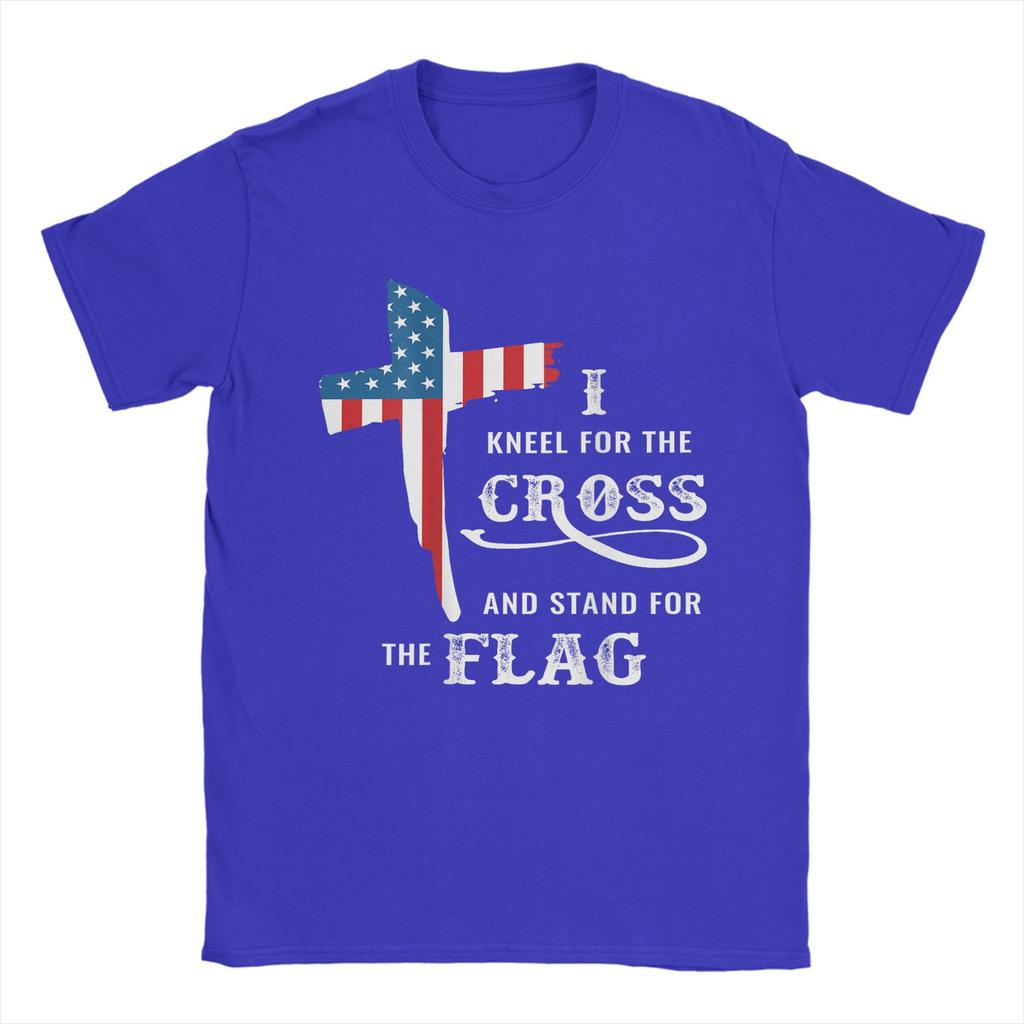 Novelty Stand For The Flag Kneel For The Cross T-Shirt Men Pure Cotton T Shirt Veteran's Day Short Sleeve Tee Shirt Merchandise