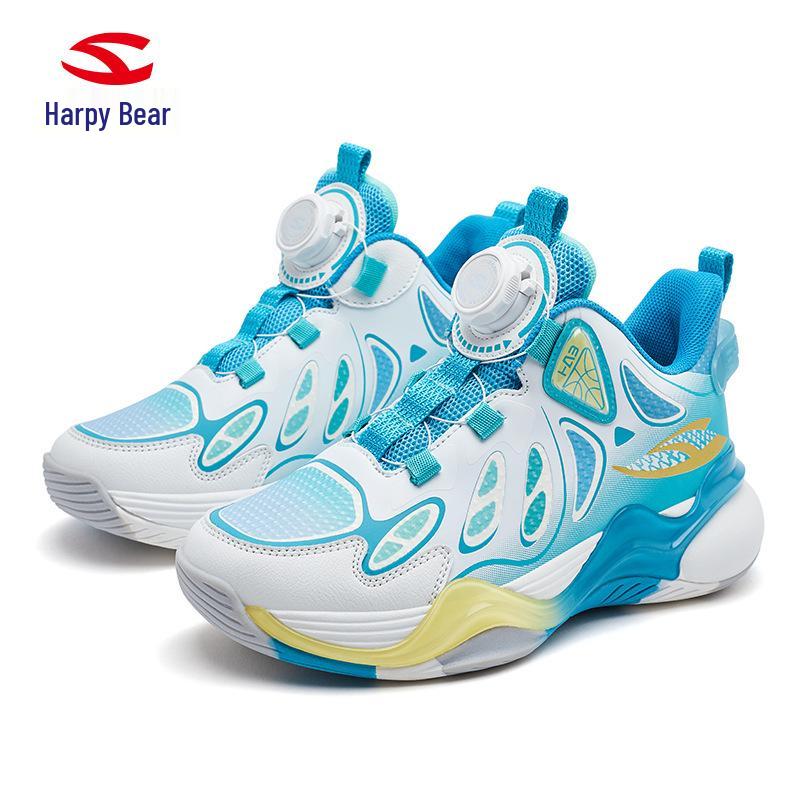 HOBIBEAR Boys' Leather Basketball Shoes with Rotating Button - Breathable for Spring/Autumn Running
