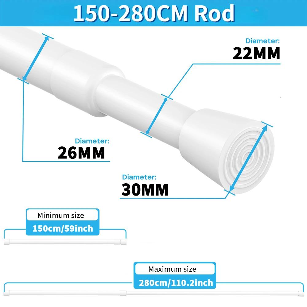 Expandable Spring Tension Rods Adjustable 40 to 280CM Tension Curtain Rod No Drilling Spring Loaded Curtain Rod for Doors Window