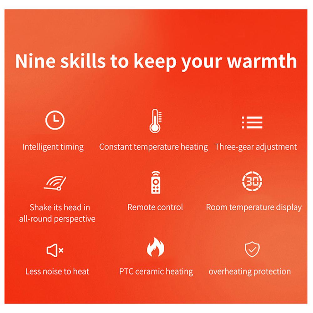 Heater Household 3 Speed Touch Screen Remote Control Mini Electric 1500W High Power 12H Timing Intelligent Shutdown