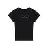 2024 Trendy Women's Black Bowknot Diamond Crop Top T-shirt