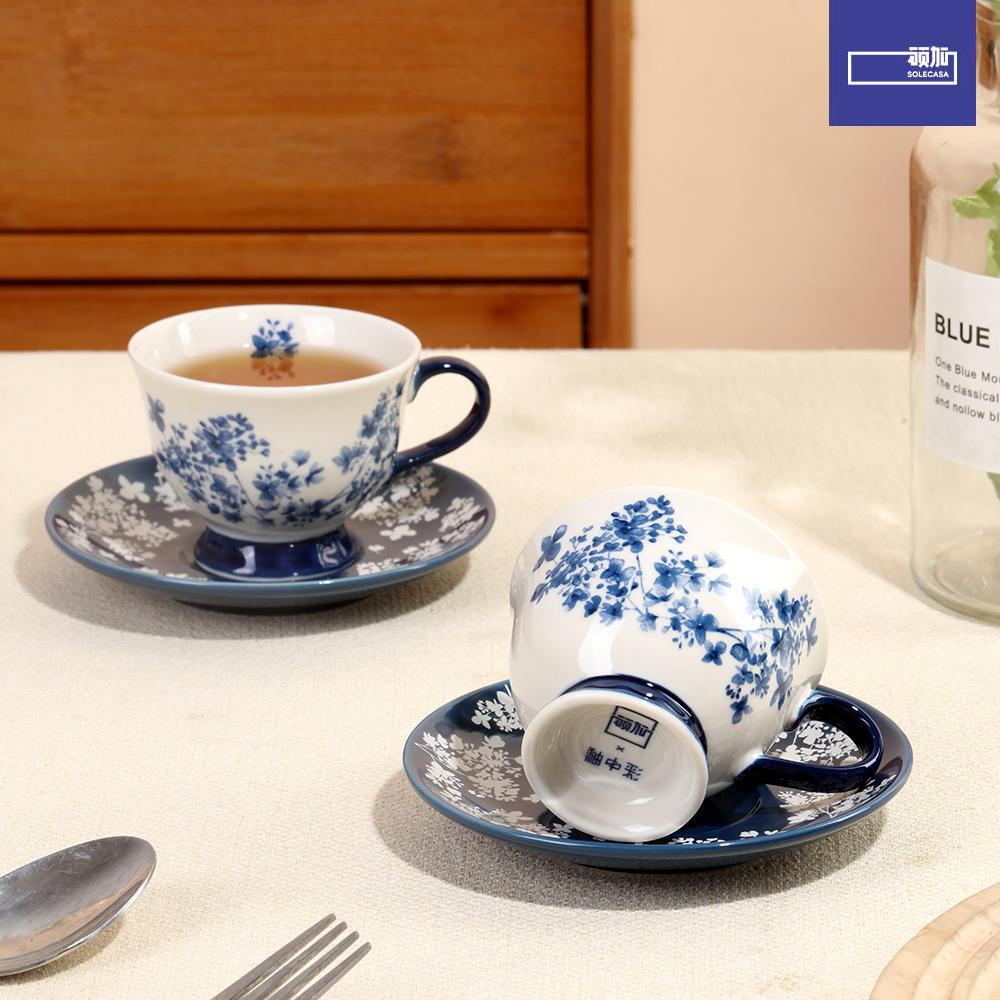 SOLECASA 100ml Coffee Cup&Saucer Set Elegant Retro Flower Ceramic Coffee Mug Afternoon Tea Cup and Saucer Teaware Set