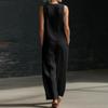 Women's Fashion Color Sleeveless V-neck Button Top With Elastic Waist Pocket Wide Leg Casual Pants Two Piece Set
