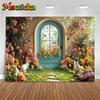 Mocsicka Spring Flowers Backdrop Photography Easter Egg Party Decors Portrait Birthday Background Door Bunny Photo Studio Banner