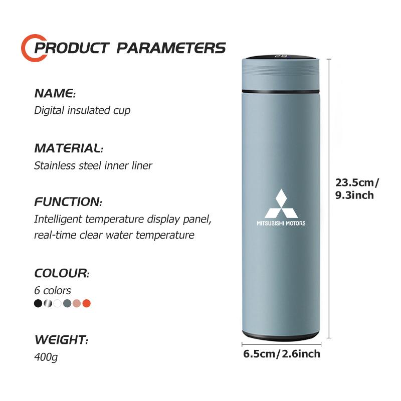 1PC 500ml Car Stainless Smart Thermos Mug Intelligent Temperature Display Bottle For Mitsubishi Outlander Lancer Cross Colt