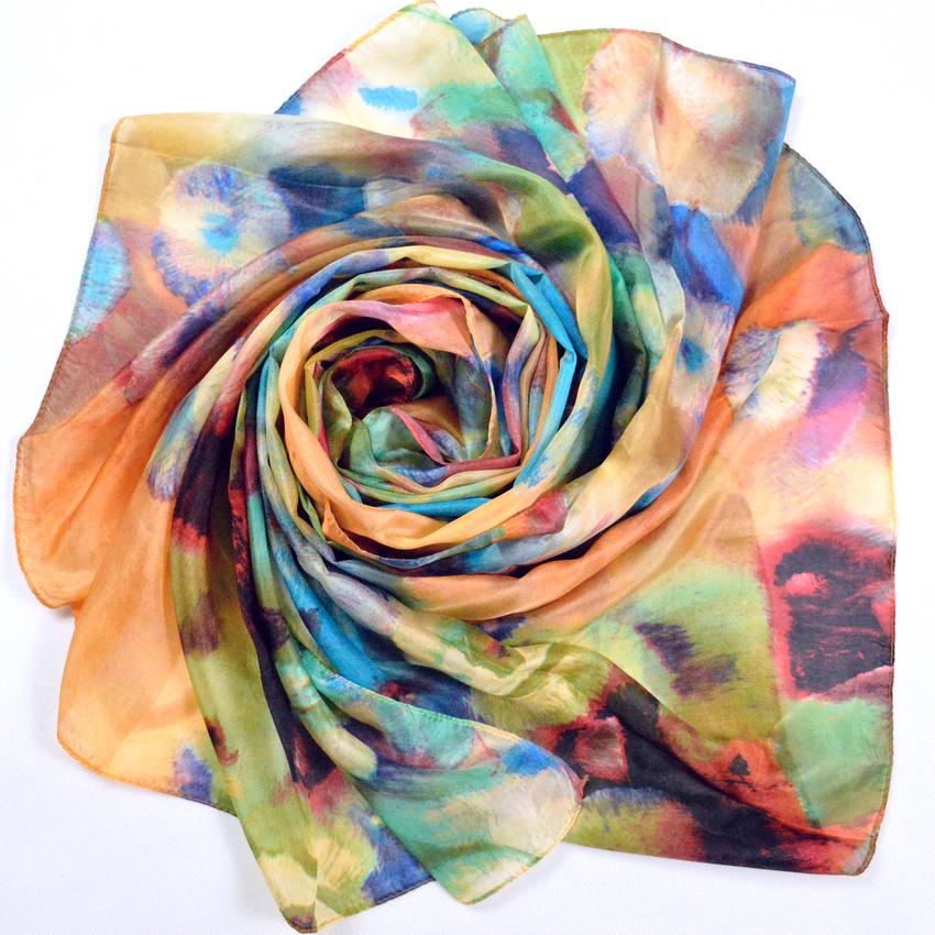 [BYSIFA] Silk Scarf Plus Size Broadened Silk Women's Silk Scarf Shawl Female Scarf New Winter Orange Coffee Women Long Scarves