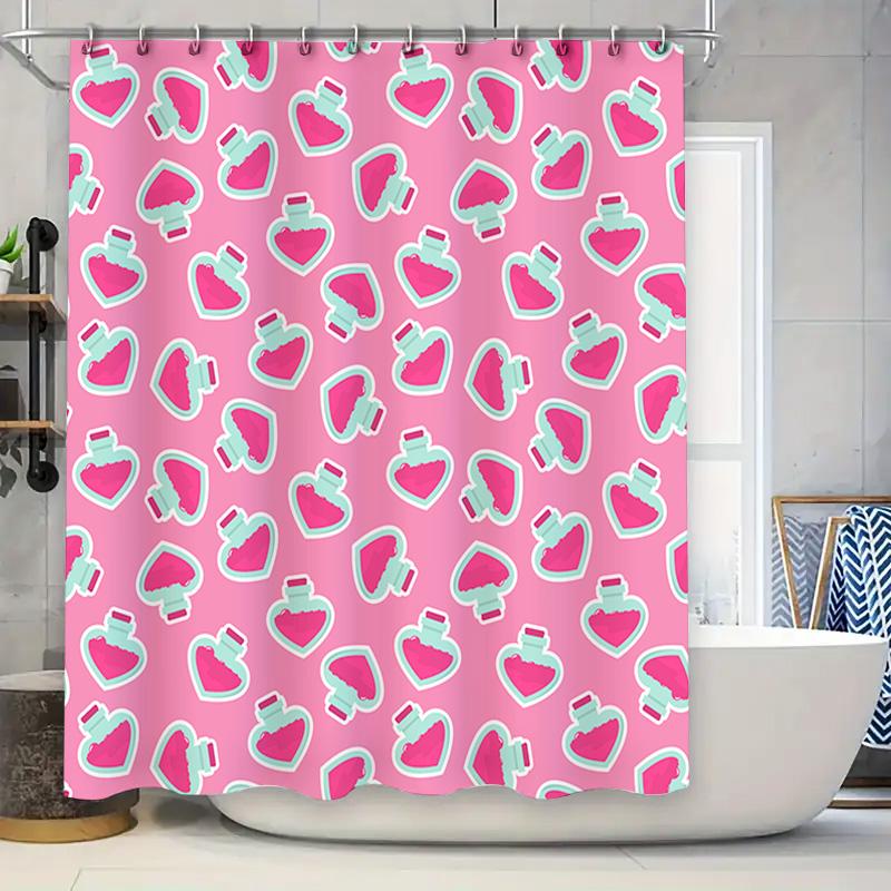 

Pink Heart Shaped Perfume Bottle Shower Curtain For Bathroom Decoration Love Theme Pattern Shower Curtains With Grommets Pink (6 W60H190(CM)-1 Pcs