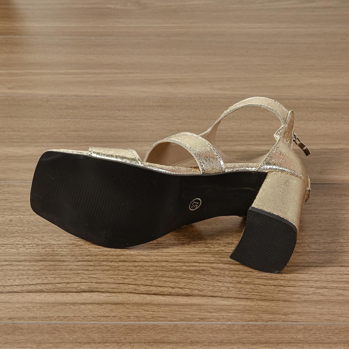 

Высококачественные босоножки на высоком каблуке в форме рыбьего рта золотого и серебряного цвета, новинка 2025 года, женская обувь больших размеров из европейской и американской кожи 36 золотой