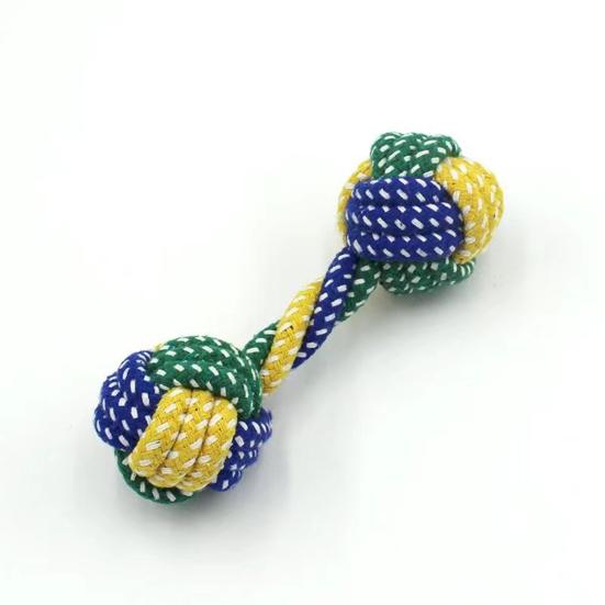 Cotton Rope Dumbbell Dog Toy Bite Resistant Knotted Rope Puppies Chew Toy Boredom Stress Relief Pet Teething Cleaning Interactive Toy
