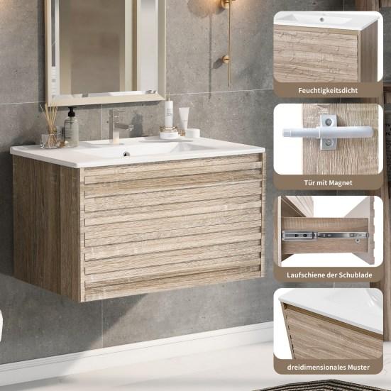 Bathroom Sink Cabinet with Drawer Modern Natural White Wood Grain Heavy Duty Lavatory Wall Mount Wash Basin Vanity Cabinet