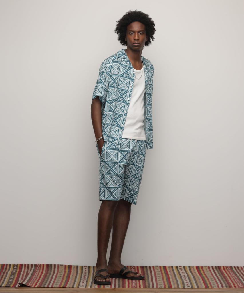 Schott Hawaiian Shorts "GEOMETRIC TRIANGLE" (782-4113010), Men's Medium, Size 391, Sax