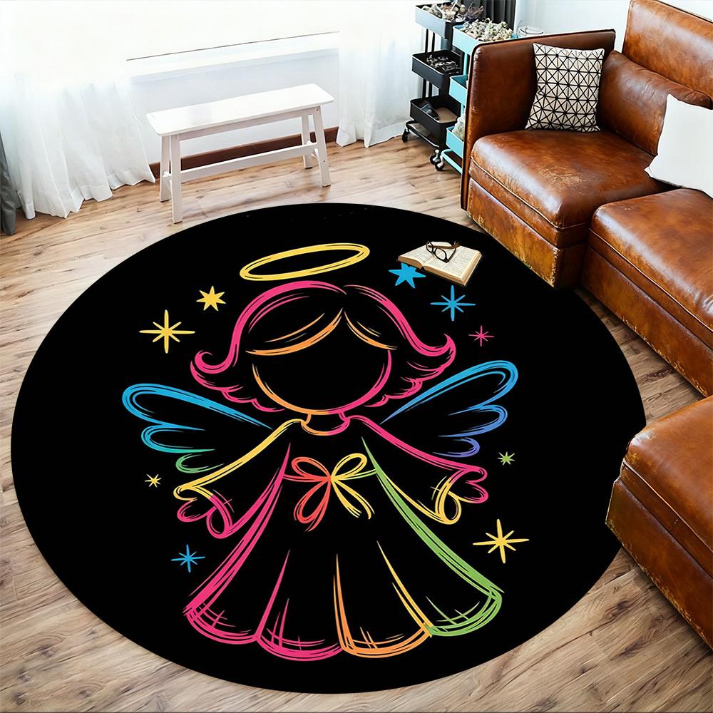 1pc Angel Star Round Chair Mat Area Rug - Non-Slip, Floor Mat for Office, Bedroom, and Indoor Decor -1002143