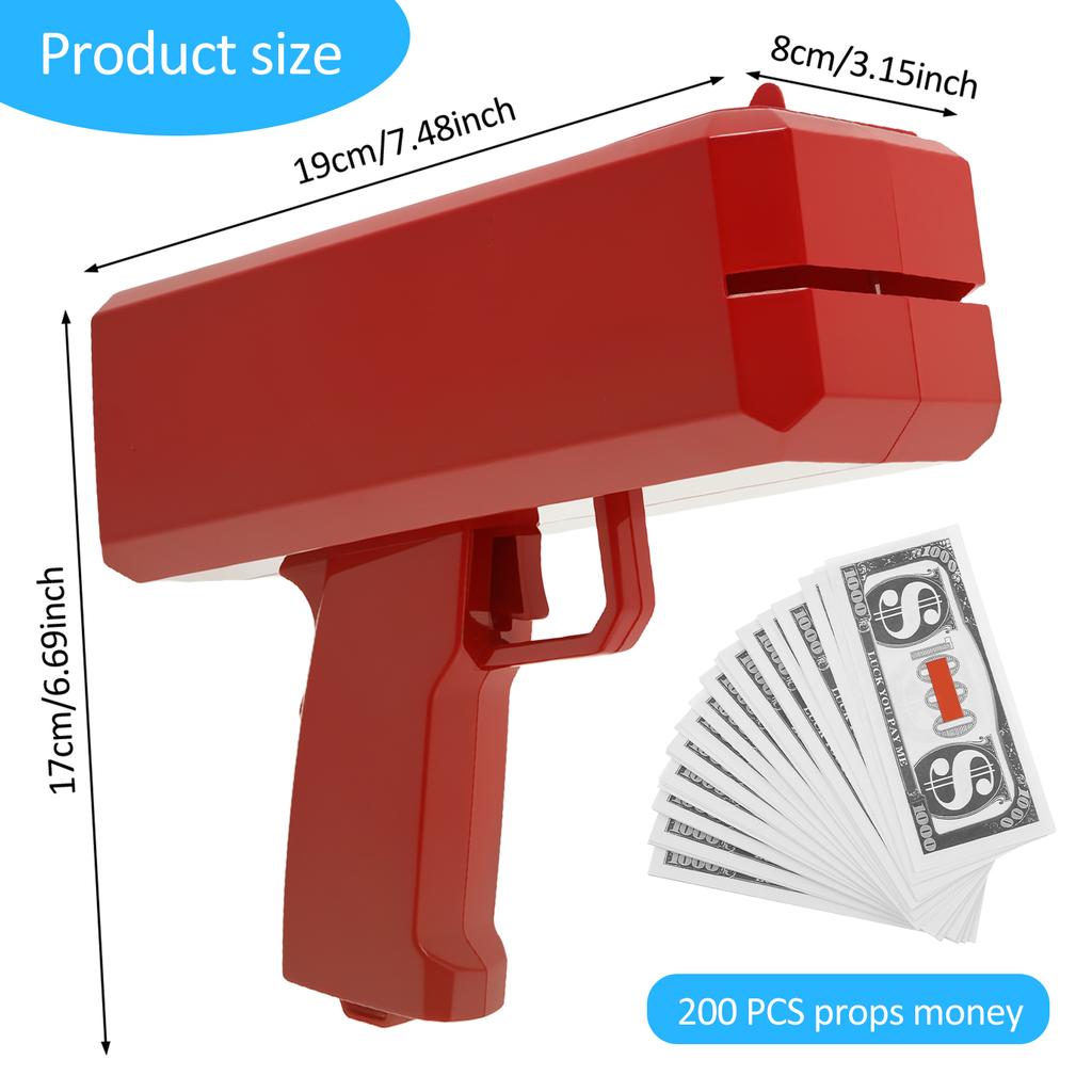 Handheld Cash Shooter with 200 Prop Cash for Wedding Birthday Game Movies Bachelor Props Party Supplies Celebration Spray Money