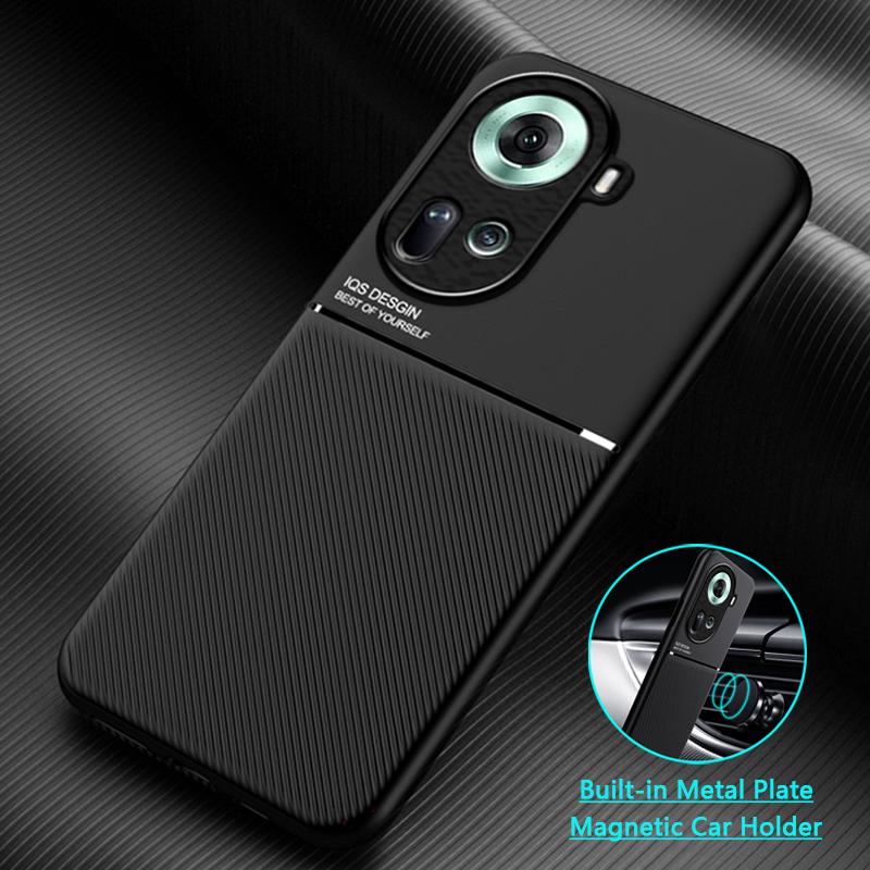 For OPPO Reno 11 5G 6.7" Case Leather Silicone Bumper Shockproof Phone Case For OPPO Reno11 11 5g Car Magnetic Holder Back Cover