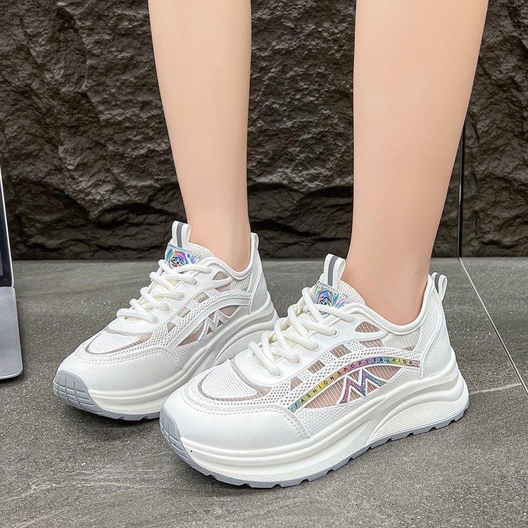 Thick-soled fashion women's shoes summer thin mesh breathable fashion trend increases versatile soft-soled white shoes