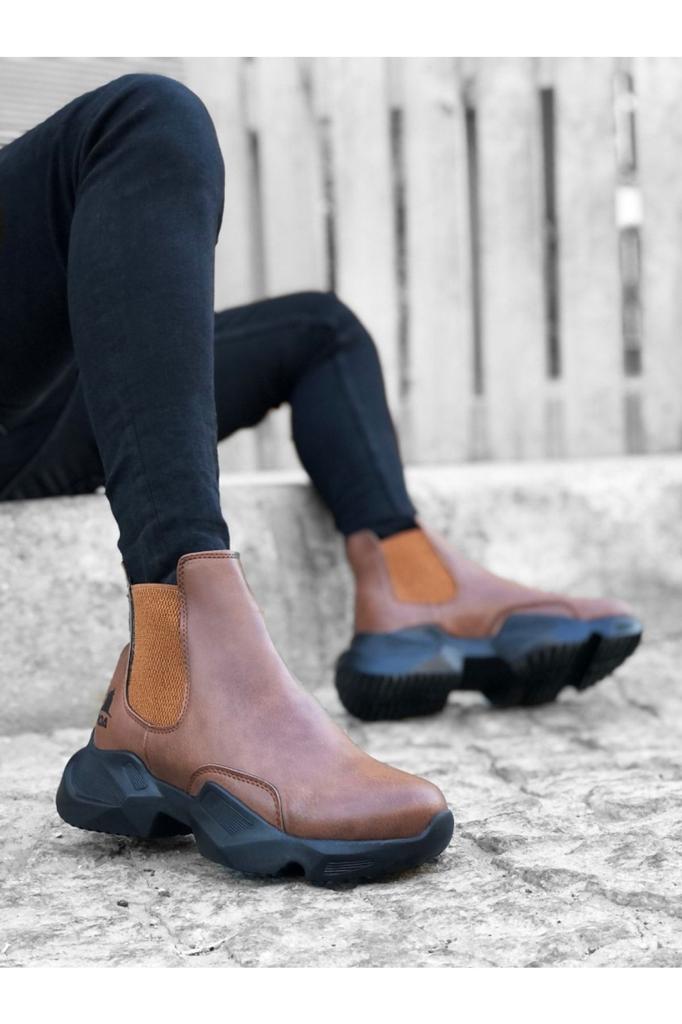 Men's Fashion Thin Heeled Booties Bootie Ba Lace Up High Sole White Sports Boots Shoes