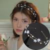 Fairy Girl Headband Double-Layer Design Blue White Flowers Hair Hoop with Imitation Pearls Rhinestones Weddings Parties