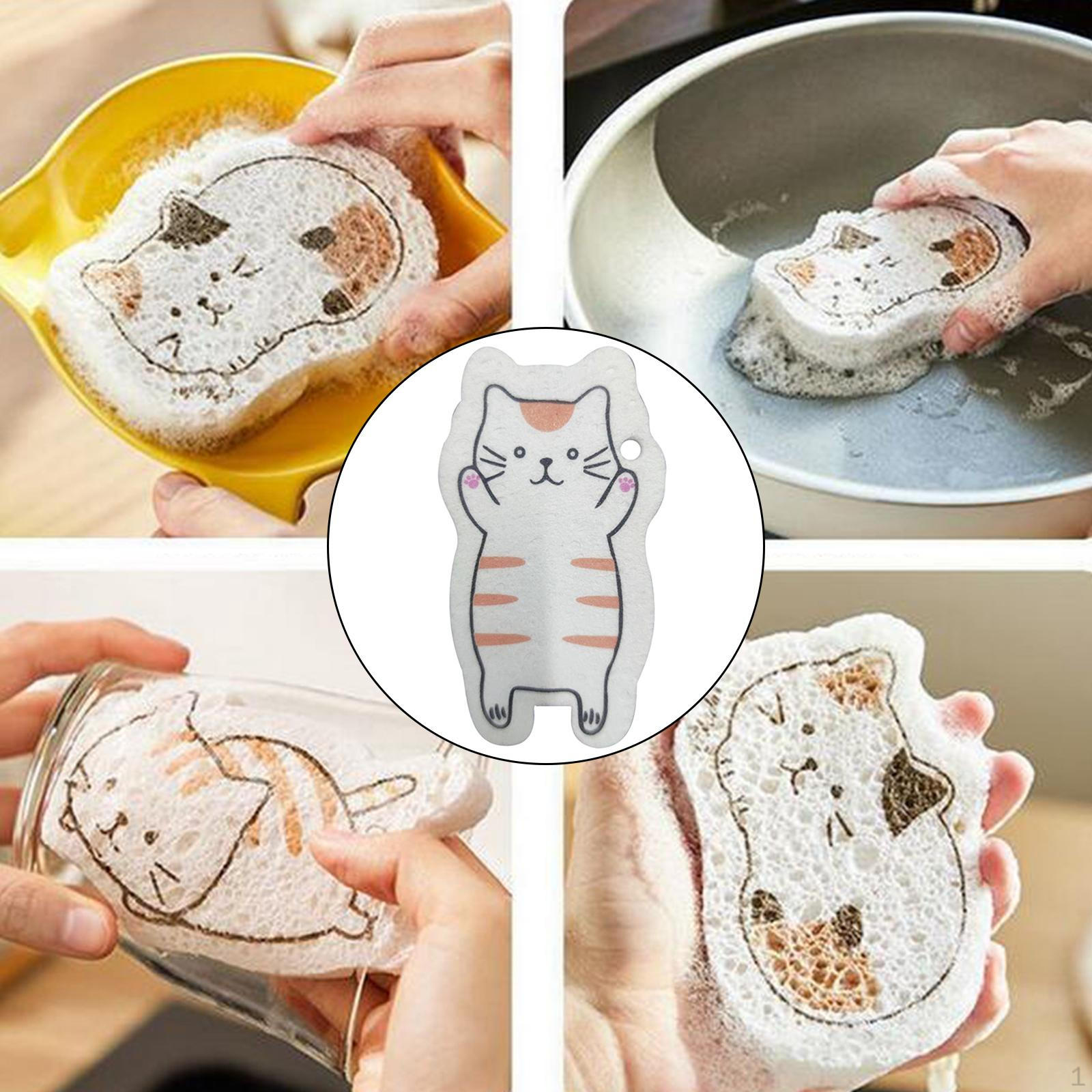 

Губка в форме милого животного, устойчивая к запаху древесной массы с подвесной веревкой для чистки Piebald Cat