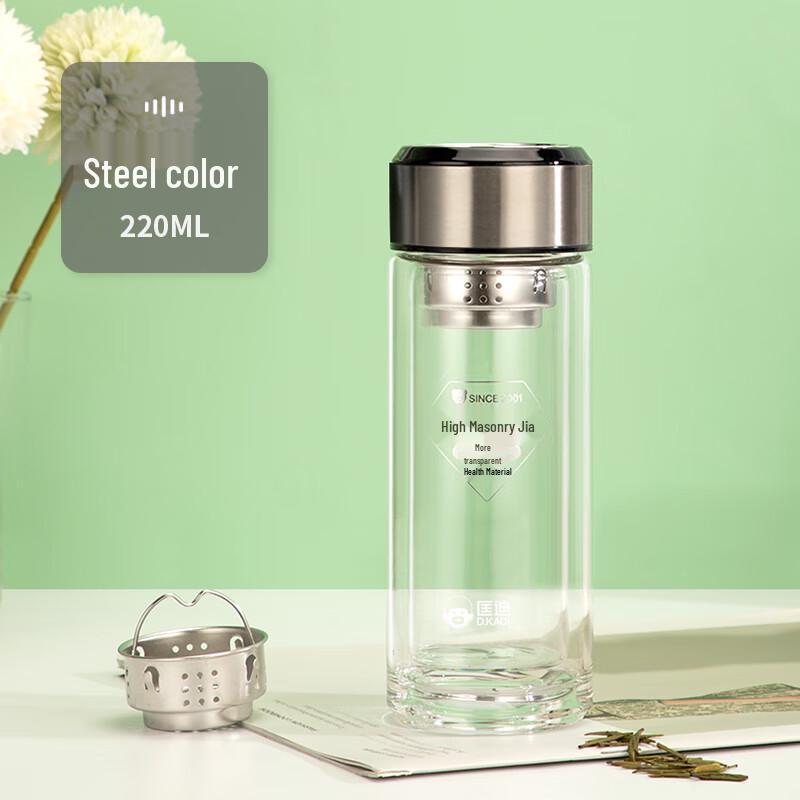 DKADI 220ml Double Wall Borosilicate Glass Tea Cup with Infuser