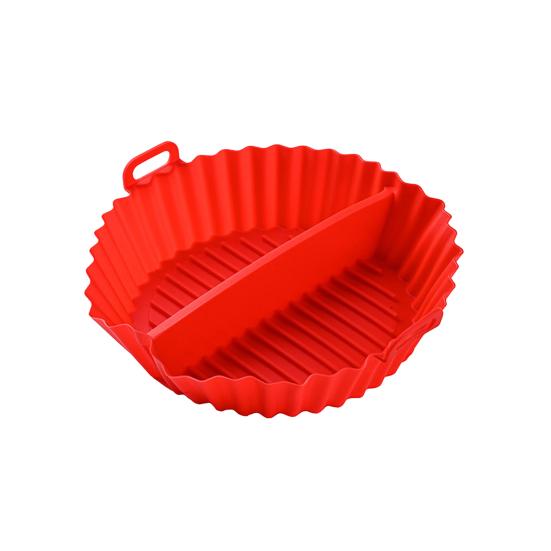 Round Silicone Fryer Liner Dual Handles Non Stick Food Grade Heat Resistant Dishwasher Safe Reusable Oven Baking Tray Basket Bowl Kitchen Supplies