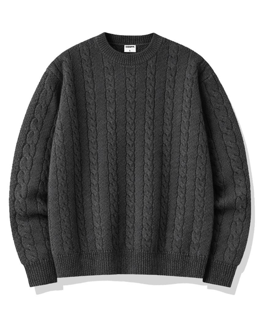 Neseupaseutyudio Joel Round Neck Cable Knit 5 Colors [Nspk_3001]