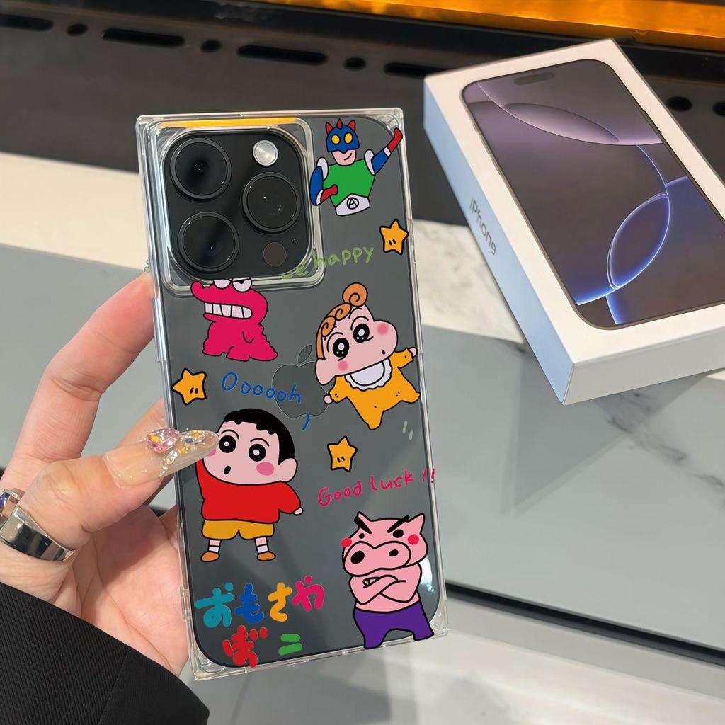 Clear Square Back Tube Case Protection For iPhone 13 12 14 Pro Max 15 Plus 16 ProMax 11 Anti-Oxygen,Star Crayon Shin Chan Pattern Casing
