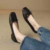 Fashion NEW Spring/Autumn Women Pumps Square Toe Low Heel Shoes Genuine Leather Shoes for Women Concise Bow-hnot Weave Slip-on Shoes