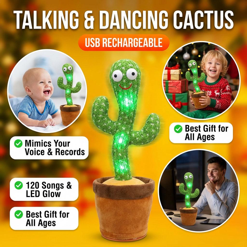 Baby Early Education Toy Dancing Cactus Repeating Words Singing Music Glowing Plush Toy Interactive Gift for Toddlers