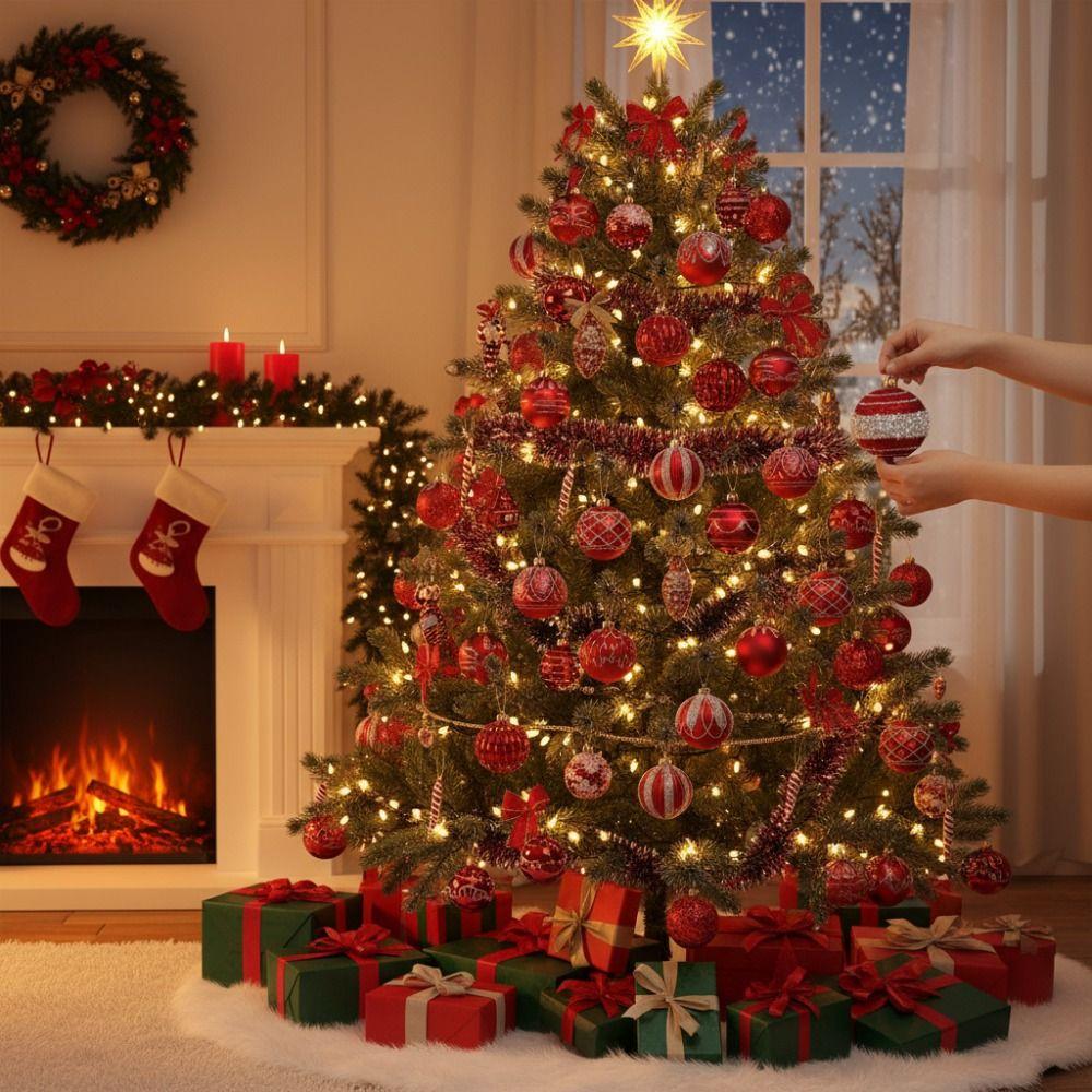 16Pcs Shiny Flocking Christmas Ball Creative Xmas Tree Hanging Pendants  Festival Ornament