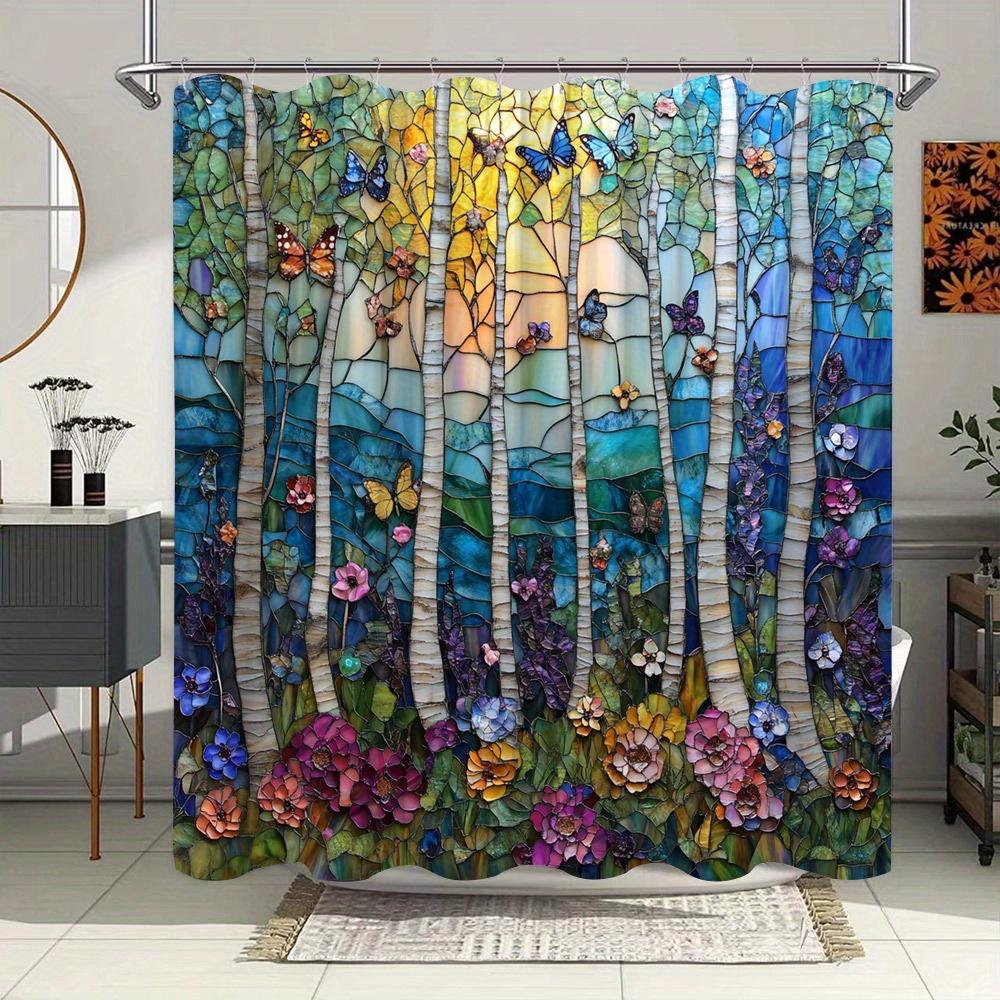 Enchanted Forest with Butterflies and Flowers Waterproof Shower Curtain for Modern Bathroom Decor, Perfect for Home Use
