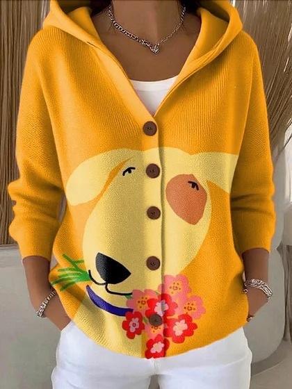 New V-neck button long-sleeved hooded sweater autumn and winter Christmas fashion personalized coat women