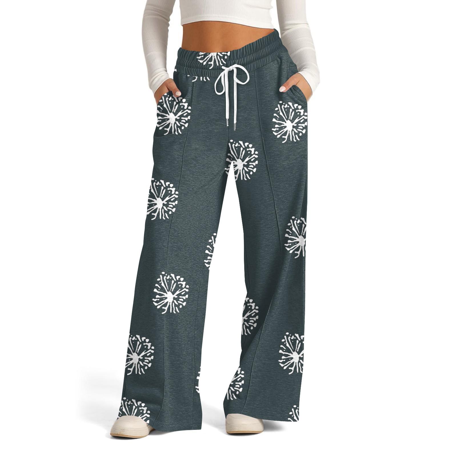 

Women s Wide Leg Casual Pants High Waist Printed Sweatpants M Темно-синій